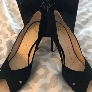 Giuseppe Zanotti black suede peep toe heels